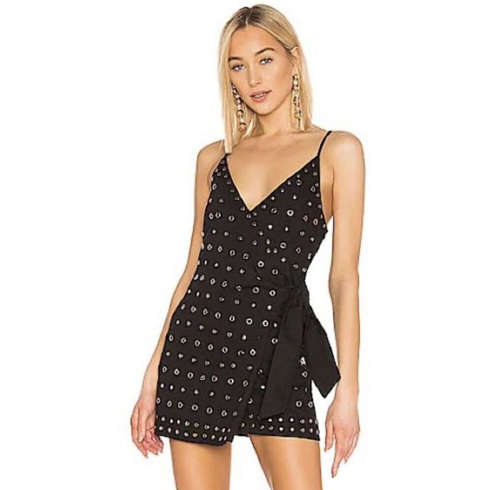 NWT Lovers + Friends Kylo Mini Dress Size Small‎ Black Wrap Dress Gold Grommets
